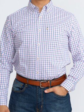 Men's Mason James Pink/Blue/White Plaid Shirt Long Sleeve M/L NWT Moda Journey